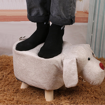 SOGA Grey Children Bench Deer Character Round Ottoman Stool Soft Small Comfy Seat Home Decor • LUZ-AniStool25