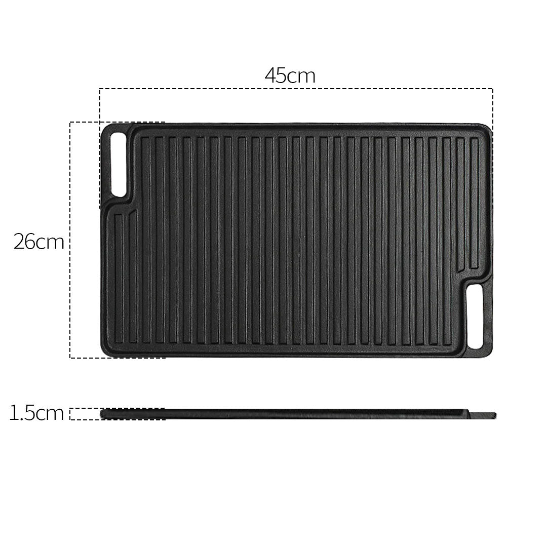 SOGA 45cm Rectangular Cast Iron Portable Fry BBQ Grill Plate Cooking Pan Tray with Handle • LUZ-ZPai039