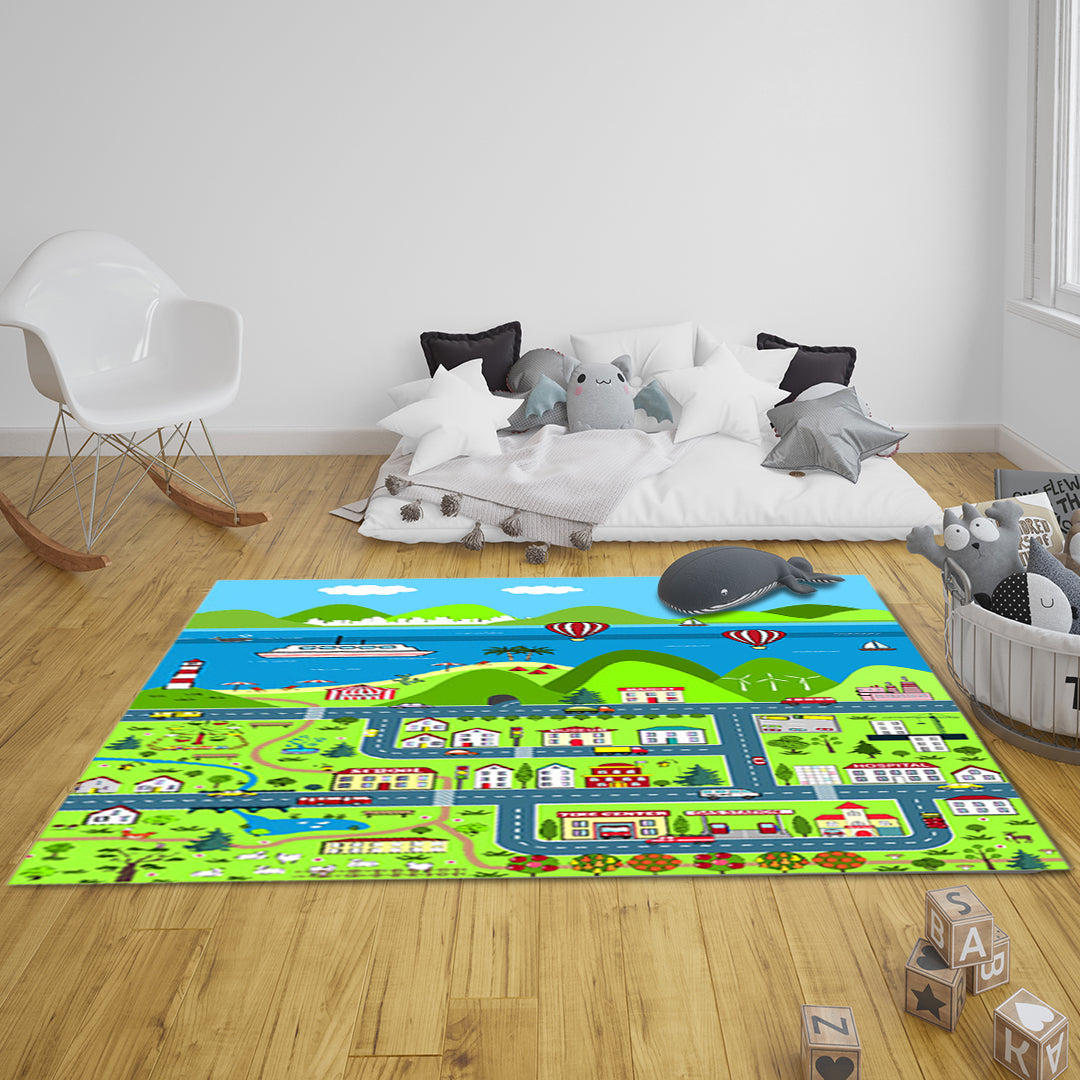 SOGA 2X 120cm Kids Rug Street Map Play Mat, Educational Baby Theme Park Area Rugs • LUZ-KidCarpet603X2