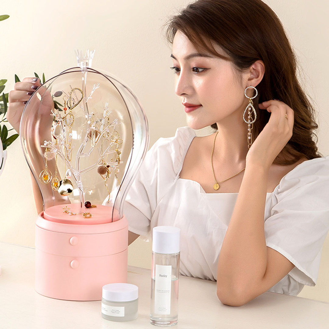 SOGA 2X Pink 360 Degree Rotating 2 Layered Jewelry Storage Box Waterproof Dustproof Accessories Organiser • LUZ-BathC907X2