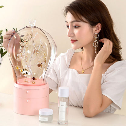 SOGA 2X Pink 360 Degree Rotating 2 Layered Jewelry Storage Box Waterproof Dustproof Accessories Organiser • LUZ-BathC907X2