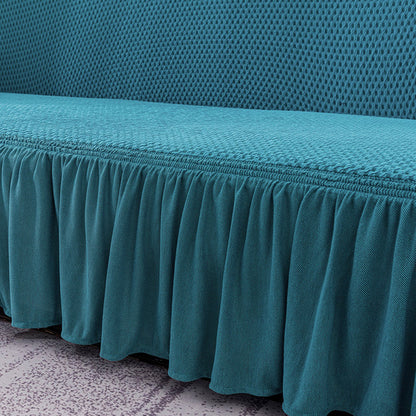 SOGA 3-Seater Blue Sofa Cover with Ruffled Skirt Couch Protector High Stretch Lounge Slipcover Home Decor • LUZ-SofaCov16