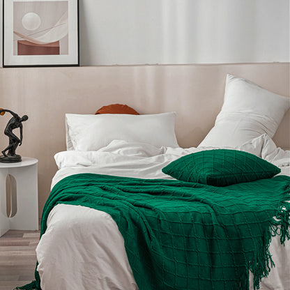 SOGA 2X Green Diamond Pattern Knitted Throw Blanket Warm Cozy Woven Cover Couch Bed Sofa Home Decor with Tassels • LUZ-Blanket903X2