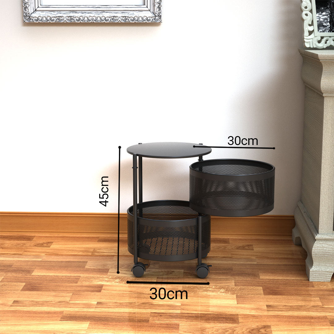SOGA 2X 2 Tier Steel Round Rotating Kitchen Cart Multi-Functional Shelves Portable Storage Organizer with Wheels • LUZ-KitchenXY014X2