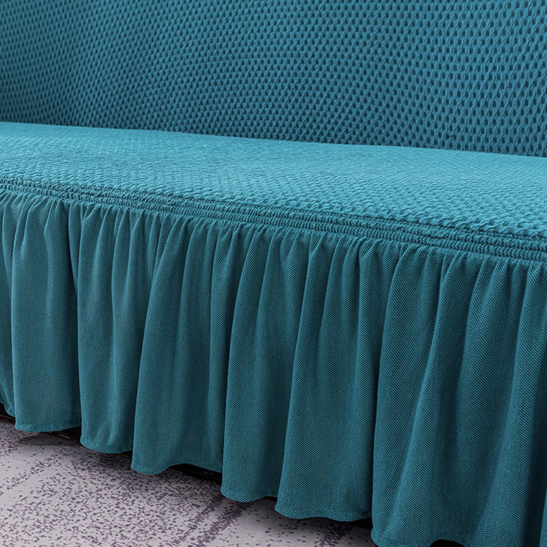 SOGA 4-Seater Blue Sofa Cover with Ruffled Skirt Couch Protector High Stretch Lounge Slipcover Home Decor • LUZ-SofaCov17