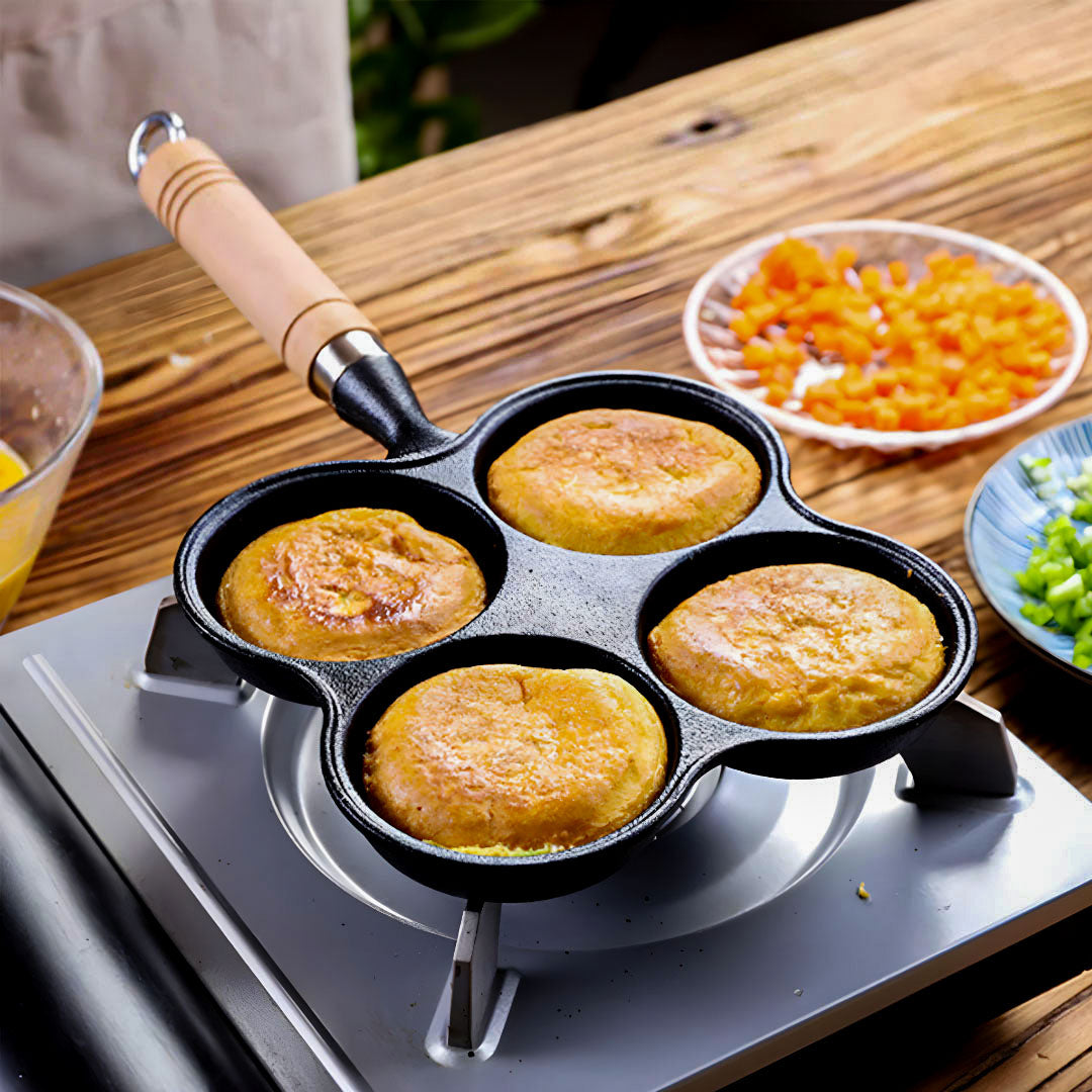 SOGA 2X 4 Mold Multi-Portion Cast Iron Breakfast Fried Egg Pancake Omelet Fry Pan • LUZ-ZPai027X2