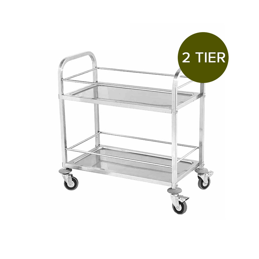 SOGA 2X 2 Tier 85x45x90cm Stainless Steel Drink Wine Food Utility Cart Medium • LUZ-FoodCart1205X2