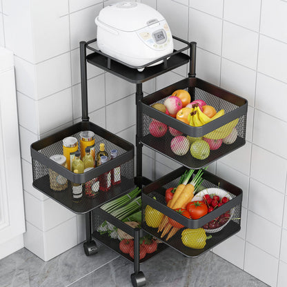 SOGA 4 Tier Steel Square Rotating Kitchen Cart Multi-Functional Shelves Portable Storage Organizer with Wheels • LUZ-KitchenXY020