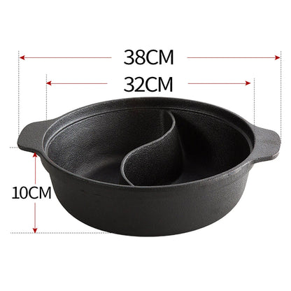 SOGA 2X 32CM Round Cast Iron Shabu Shabu Hotpot Beef Chicken Stew Wok Two-Flavor Division • LUZ-ZPai038AX2