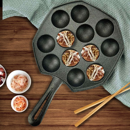 SOGA 18CM Cast Iron Takoyaki Fry Pan Octopus Balls Maker 12 Hole Cavities Grill Mold • LUZ-ZPaiB2