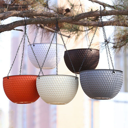 SOGA 2X Red Small Hanging Resin Flower Pot Self Watering Basket Planter Outdoor Garden Decor • LUZ-HangPot11RedX2