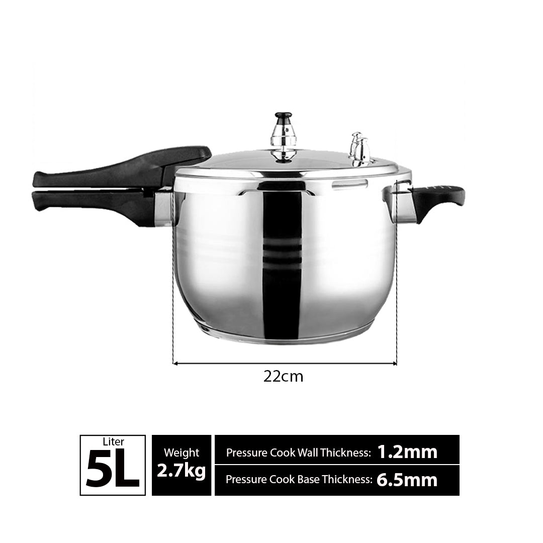 5L Commercial Grade Stainless Steel Pressure Cooker • LUZ-StainlessSteelPressureCooker5L