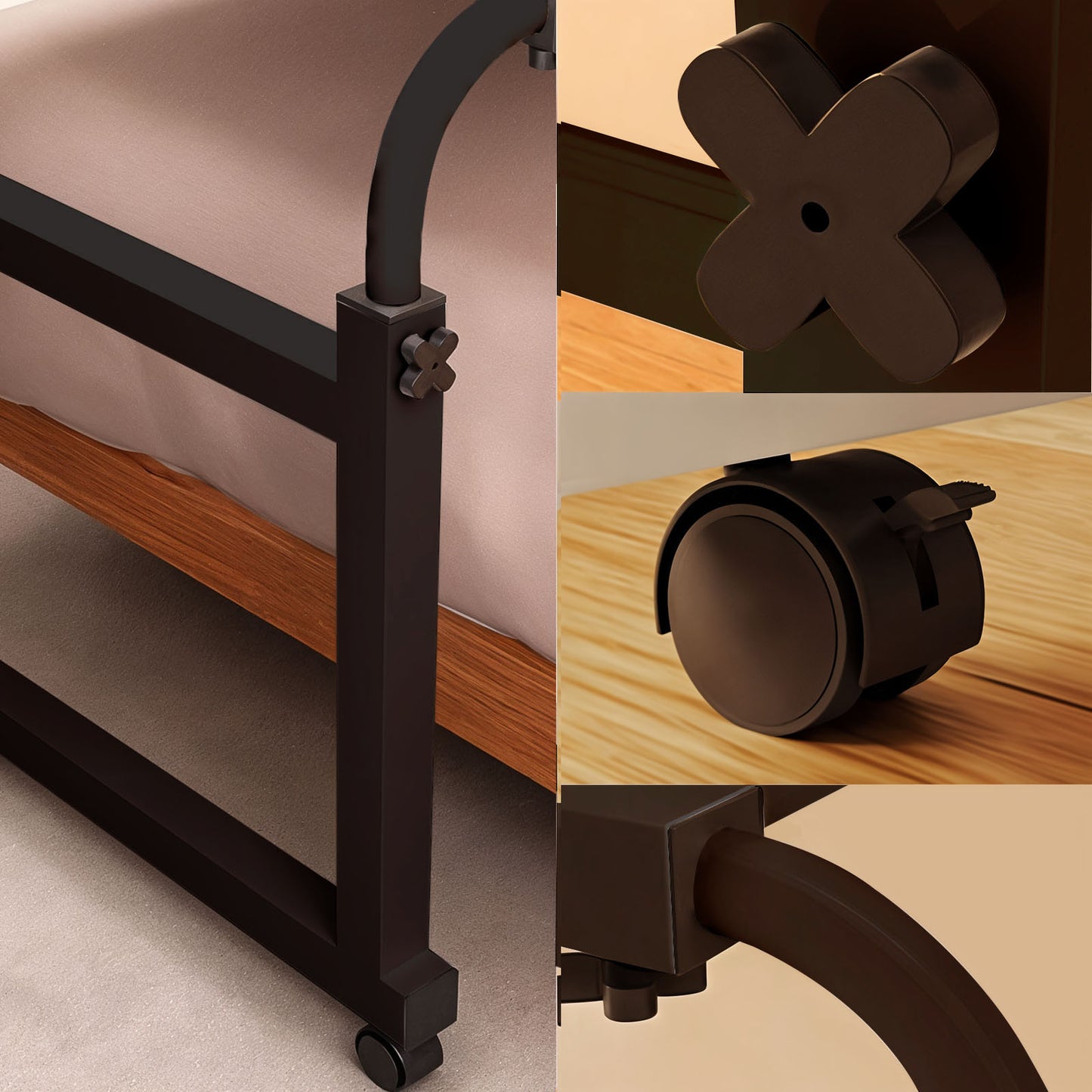 SOGA 120x45cm Black Cross Bed Movable Desk Table w/ Adjustble Length & Height • LUZ-SideTab29