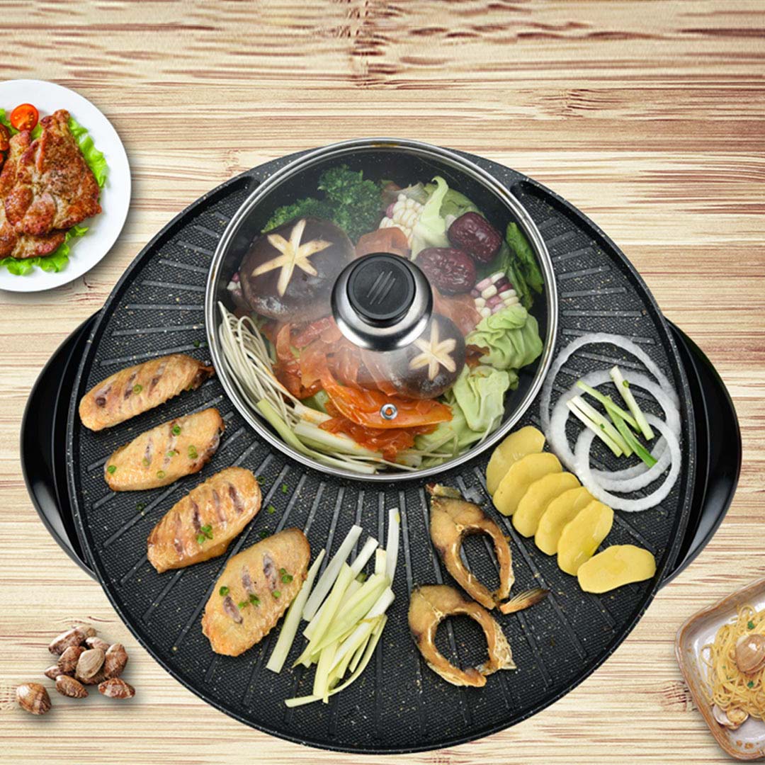 SOGA 2 in 1 Electric Stone Coated Teppanyaki Grill Plate Steamboat Hotpot 3-5 Person • LUZ-SteamboatHotPotandGrillRound