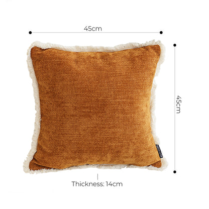 SOGA 2X 45cm Throw Pillow Sunset Orange Chenille Textured with Tassels Stylish Square Cozy Home Decor • LUZ-FrenchCushion279X2