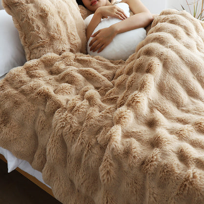 SOGA 2X 160X200cm Throw Blanket Coffee Double Layer Rabbit Fur Cozy Comfort with Stylish Decor • LUZ-BlanketFur345X2