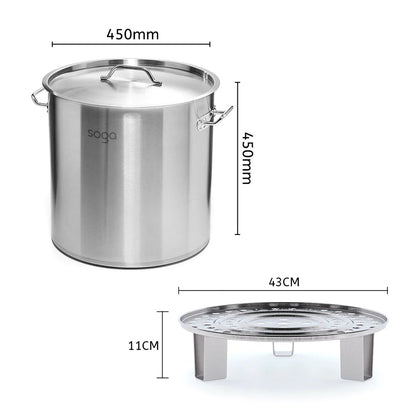 SOGA 50L Stainless Steel Stock Pot with Two Steamer Rack Insert Stockpot Tray • LUZ-StockPot45CM-2XRack43CM