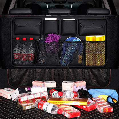 SOGA High Quality Leather Car Rear Back Seat Storage Bag Organizer Interior Accessories Black • LUZ-CarStorge3SeatsBagBLK