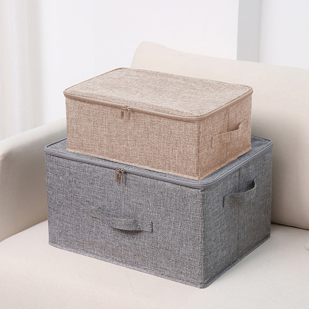 SOGA 2X Beige Small Portable Double Zipper Storage Box Moisture Proof Clothes Basket Foldable Home Organiser • LUZ-SBox023X2