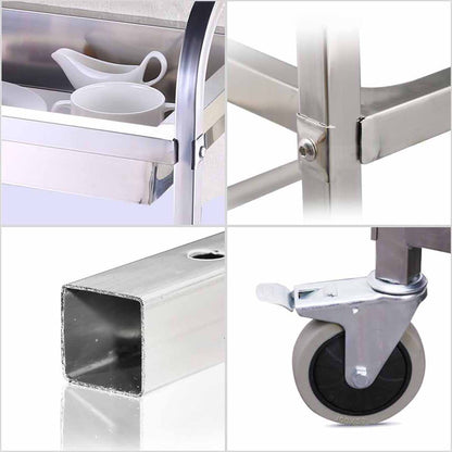 SOGA 2 Tier 85x45x90cm Stainless Steel Kitchen Trolley Bowl Collect Service Food Cart Medium • LUZ-FoodCart1202