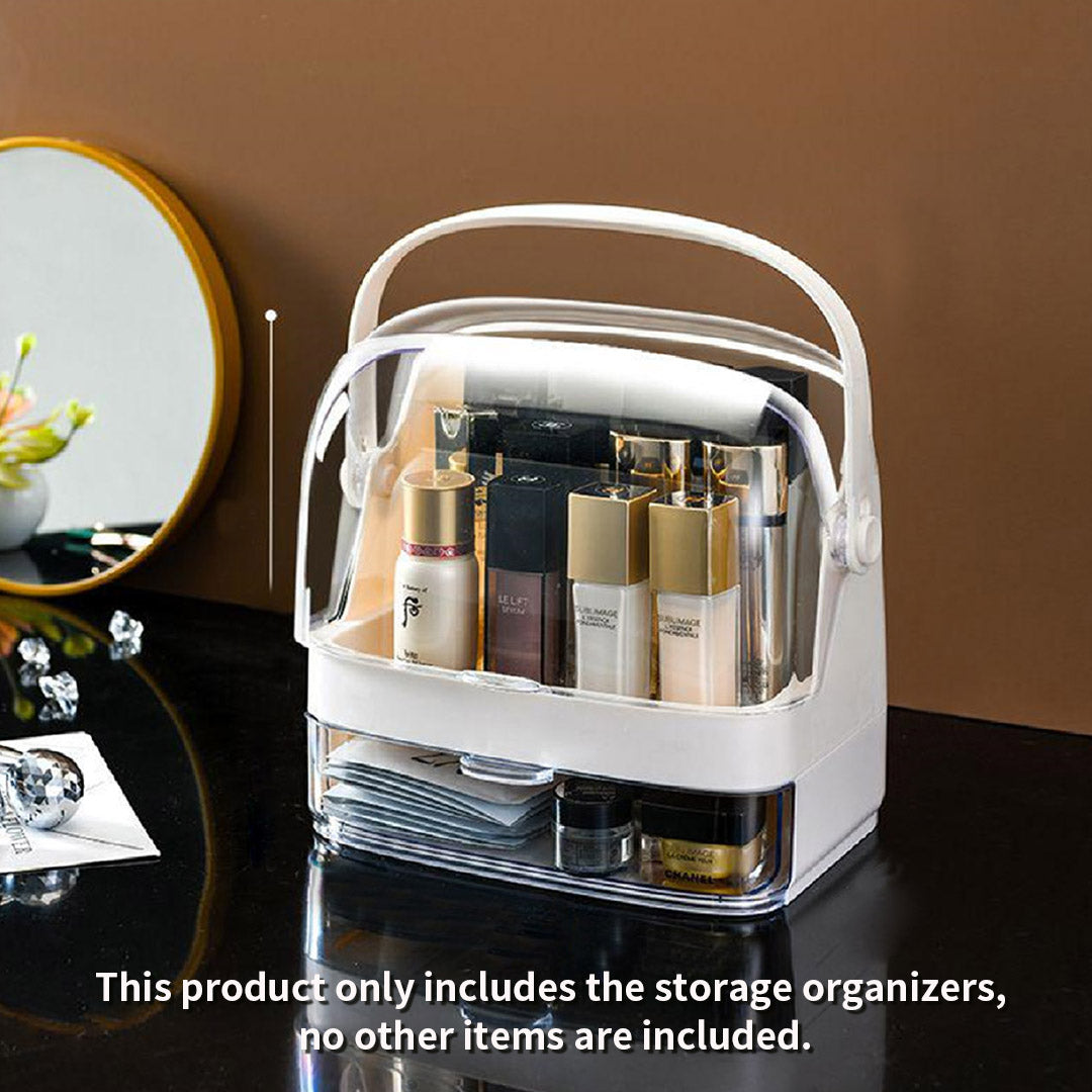SOGA 2 Tier White Countertop Makeup Cosmetic Storage Organiser Skincare Holder Jewelry Storage Box with Handle • LUZ-BathC101
