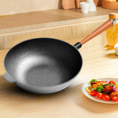 SOGA 31cm Commercial Cast Iron Wok Round Bottom FryPan Home Cooking Skillet • LUZ-ZPai012NoLid