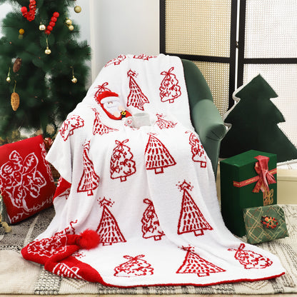 SOGA 130x180cm Throw Blanket Red Christmas Tree Half Fleece for Holiday Season Cozy • LUZ-Blanket935