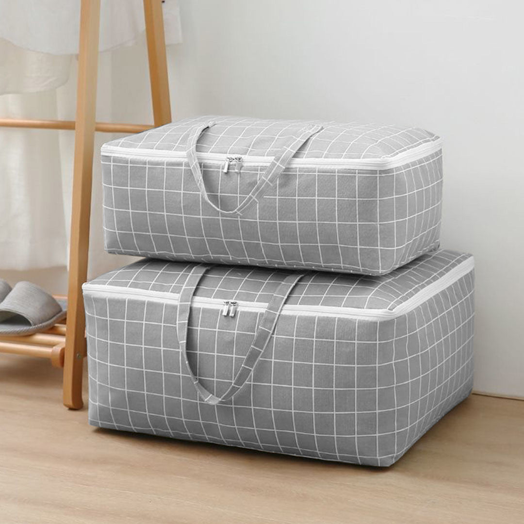 SOGA 2X Grey Plaid Large Storage Luggage Bag Double Zipper Foldable Travel Organiser Essentials • LUZ-SBox202X2