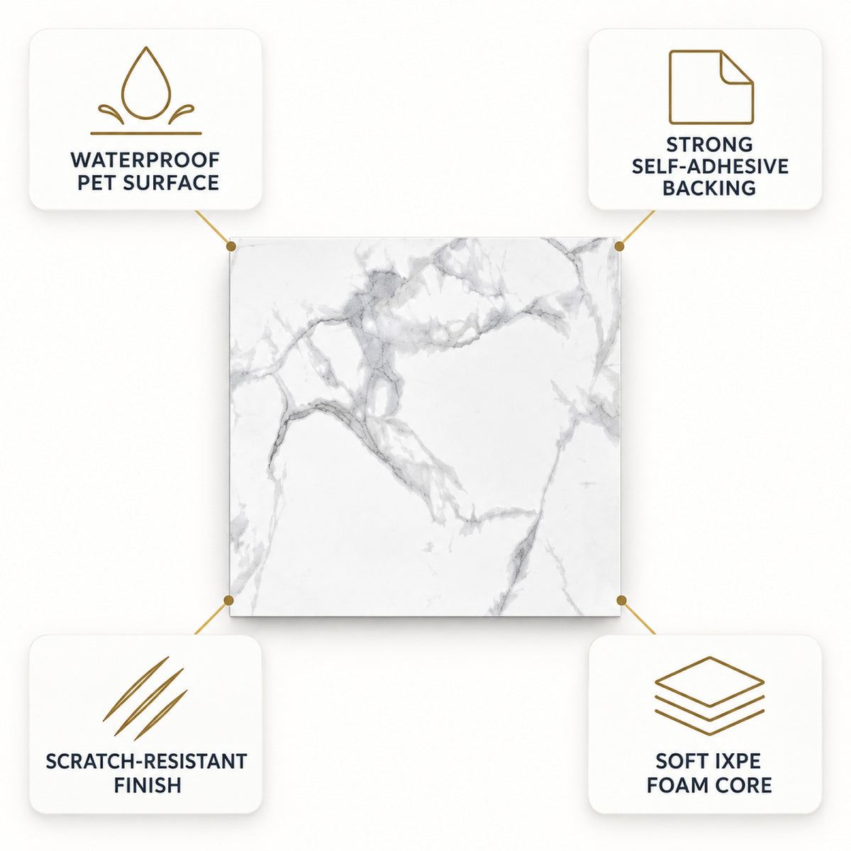 SOGA Peel & Stick Floor and Wall Tiles 60 x 60cm 10 Pack White Grey Faux Marble • LUZ-TileCZA054Lge