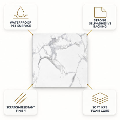 SOGA Peel & Stick Floor and Wall Tiles 60 x 60cm 10 Pack White Grey Faux Marble • LUZ-TileCZA054Lge