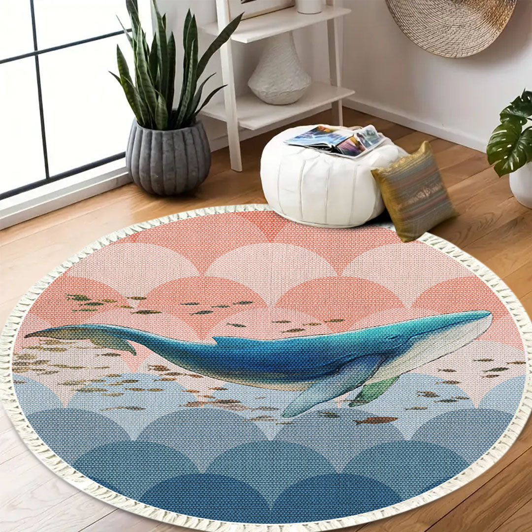 SOGA 2X 120cm Round Tassels Shark Print Area Rugs, Home Decor • LUZ-CarpetA143X2