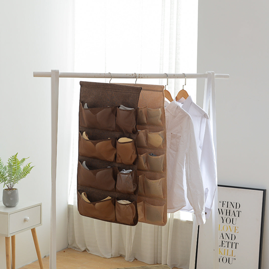 SOGA Coffee Double Sided Hanging Storage Bag Underwear Bra Socks Mesh Pocket Hanger Home Organiser • LUZ-SBox26COF
