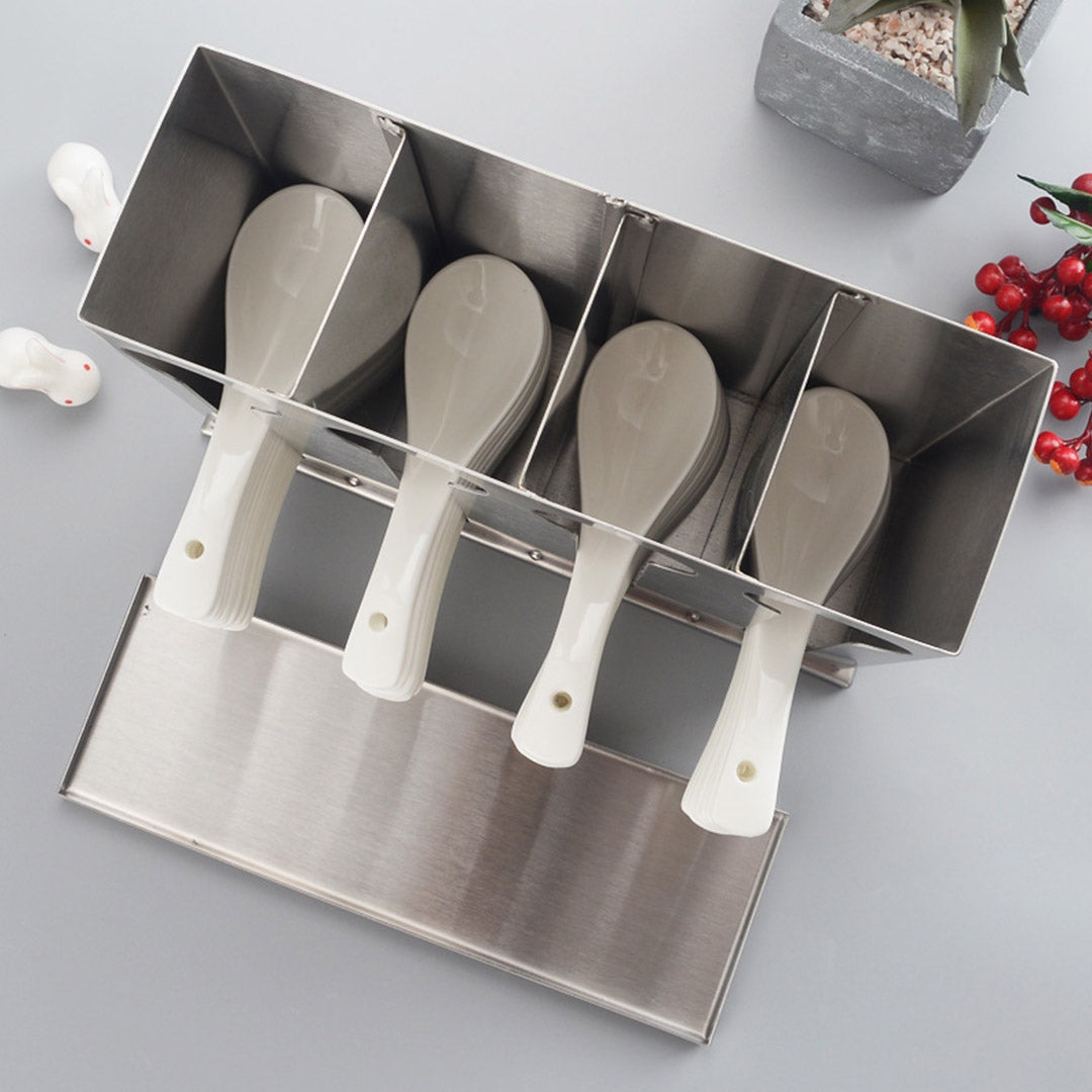 SOGA Stainless Steel Buffet Restaurant Spoon Utensil Holder Storage Rack 4 Holes • LUZ-CutleryHolder4631