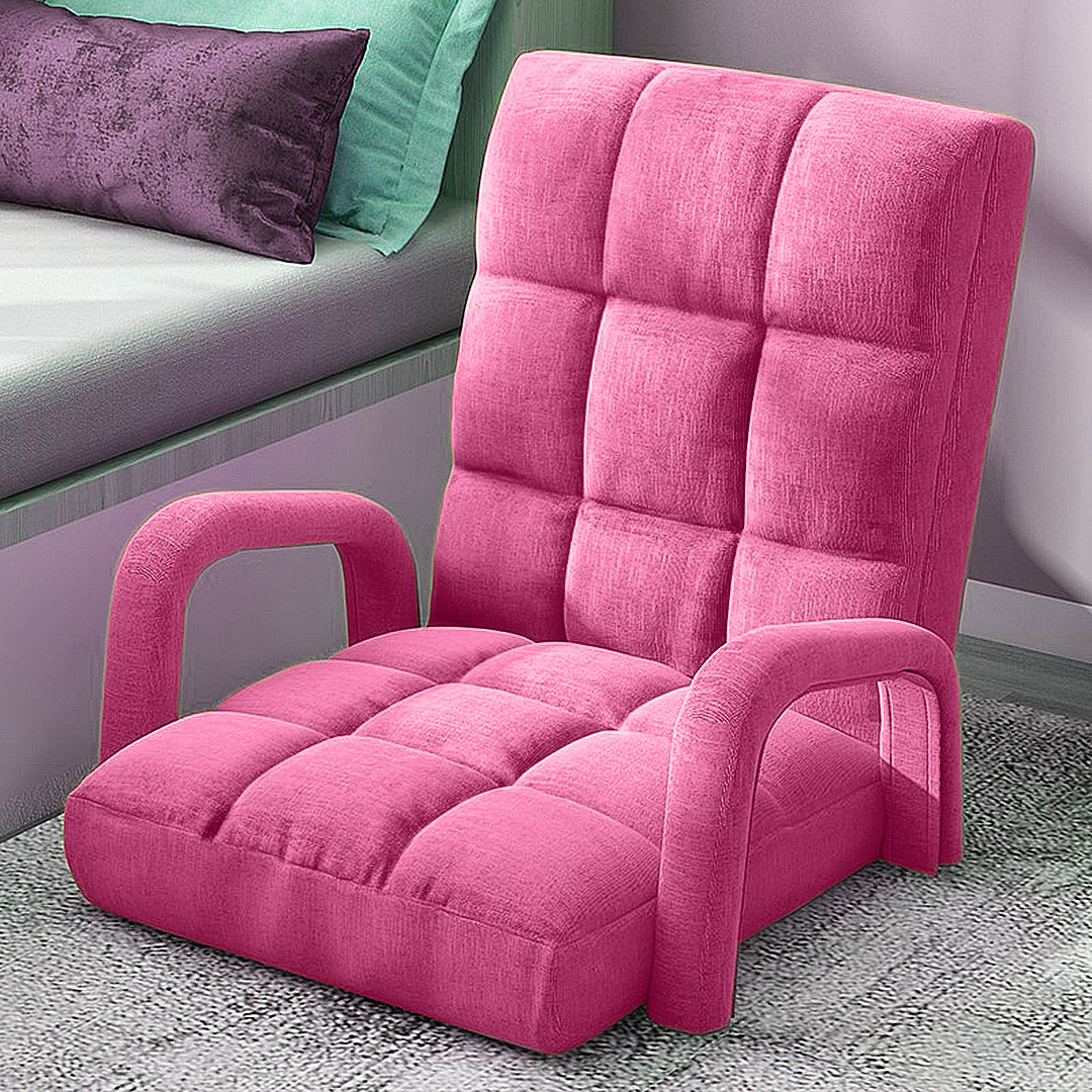 SOGA Foldable Lounge Cushion Adjustable Floor Lazy Recliner Chair with Armrest Pink • LUZ-LoungeArmPink