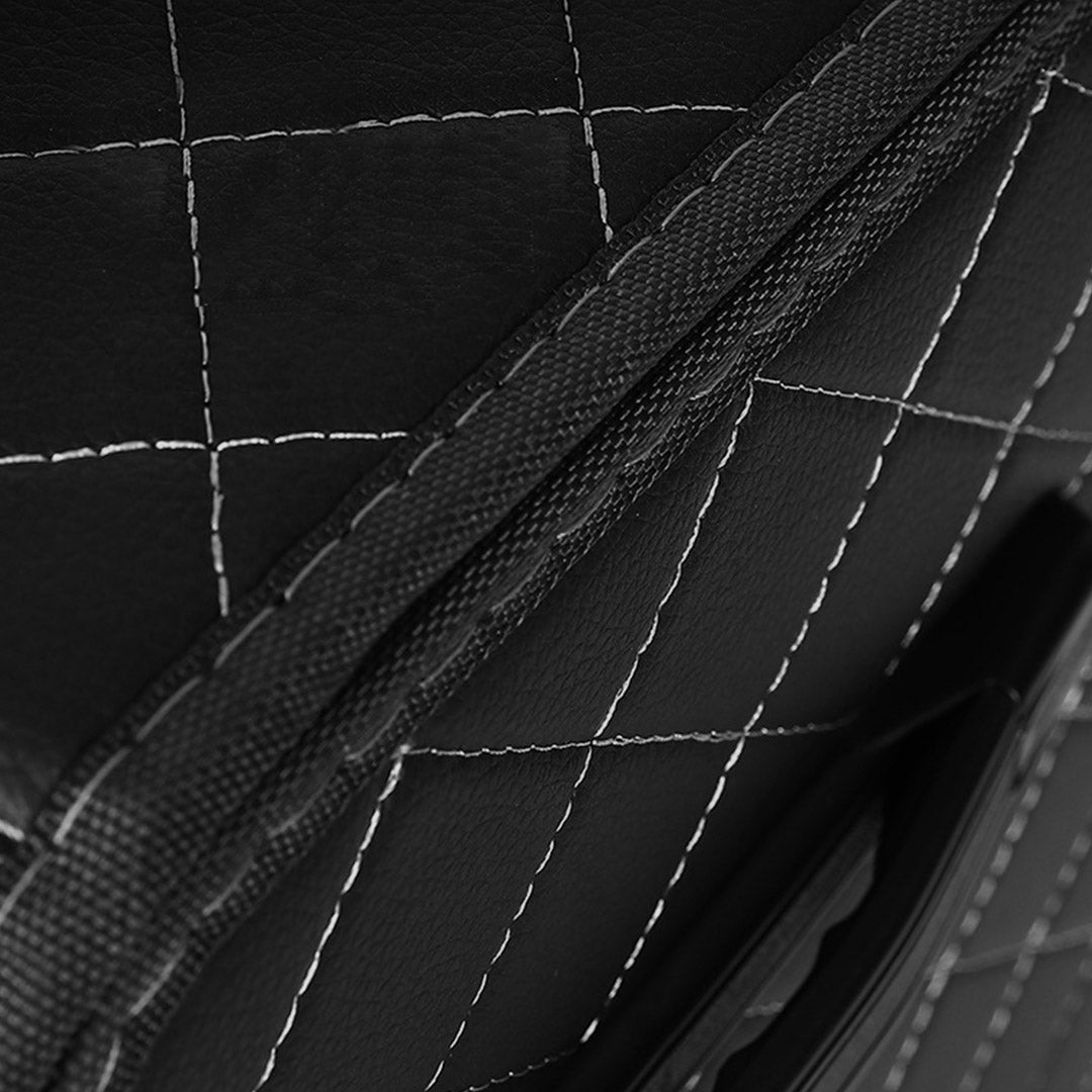 SOGA Leather Car Boot Collapsible Foldable Trunk Cargo Organizer Portable Storage Box Black/White Stitch with Lock Medium • LUZ-StorageBLK387