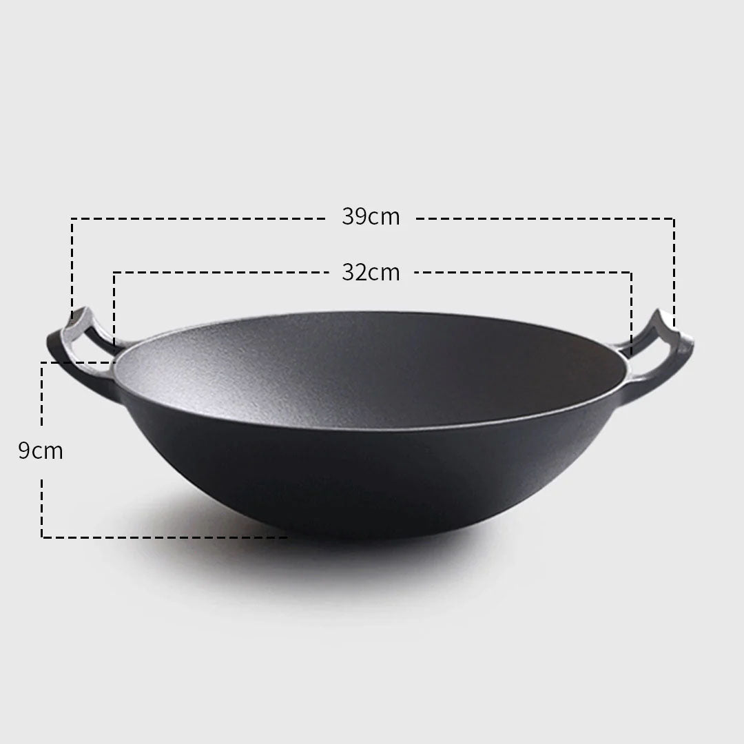 SOGA 2X 32cm Commercial Cast Iron Wok FryPan Fry Pan with Double Handle • LUZ-ZPai013AX2