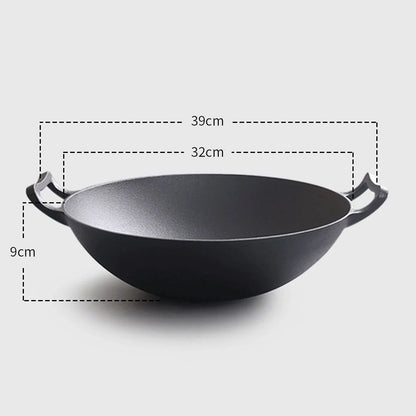 SOGA 2X 32cm Commercial Cast Iron Wok FryPan Fry Pan with Double Handle • LUZ-ZPai013AX2