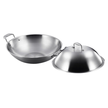 SOGA 3-Ply 38cm Stainless Steel Double Handle Wok Frying Fry Pan Skillet with Lid • LUZ-WokTRIFPG38