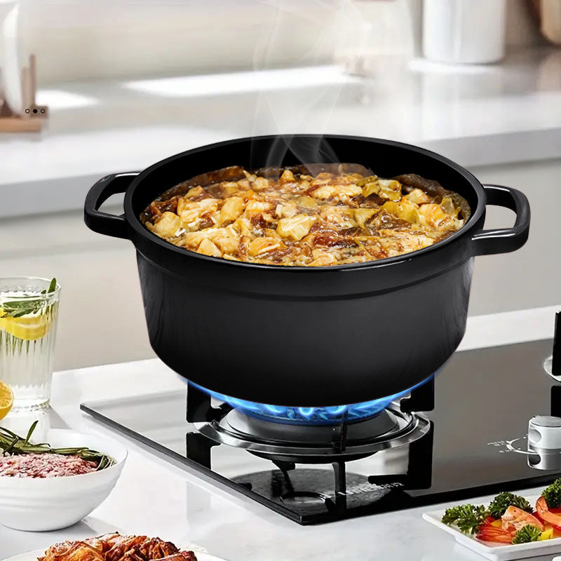 SOGA 2X Cast Iron 24cm Stewpot Casserole Stew Cooking Pot With Lid Black • LUZ-StewPot24cmBlackX2