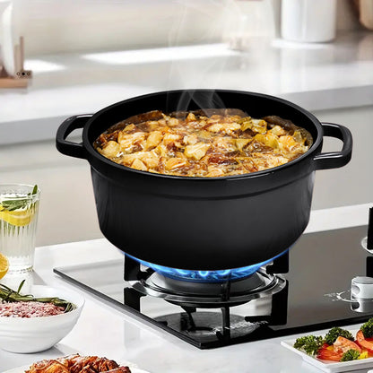 SOGA 2X Cast Iron 24cm Stewpot Casserole Stew Cooking Pot With Lid Black • LUZ-StewPot24cmBlackX2
