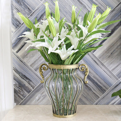 SOGA Clear European Glass Home Decor Flower Vase with Two Metal Handle • LUZ-HO-VaseYG8054Clear