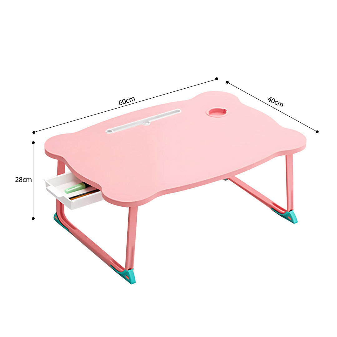 SOGA 2X Pink Portable Bed Table Adjustable Folding Mini Desk With Mini Drawer and Cup-Holder Home Decor • LUZ-BedTableM667X2