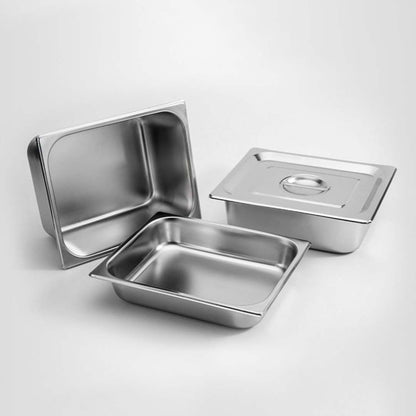 SOGA Gastronorm GN Pan Full Size 1/2 GN Pan 10cm Deep Stainless Steel Tray With Lid • LUZ-GP5410wLidX1
