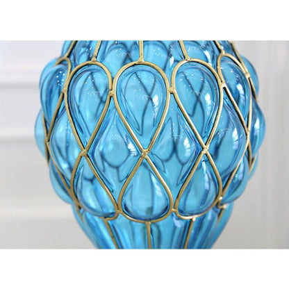 SOGA 67cm Blue Glass Tall Floor Vase and 12pcs Dark Pink Artificial Fake Flower Set • LUZ-Vase0053BluewRedF12