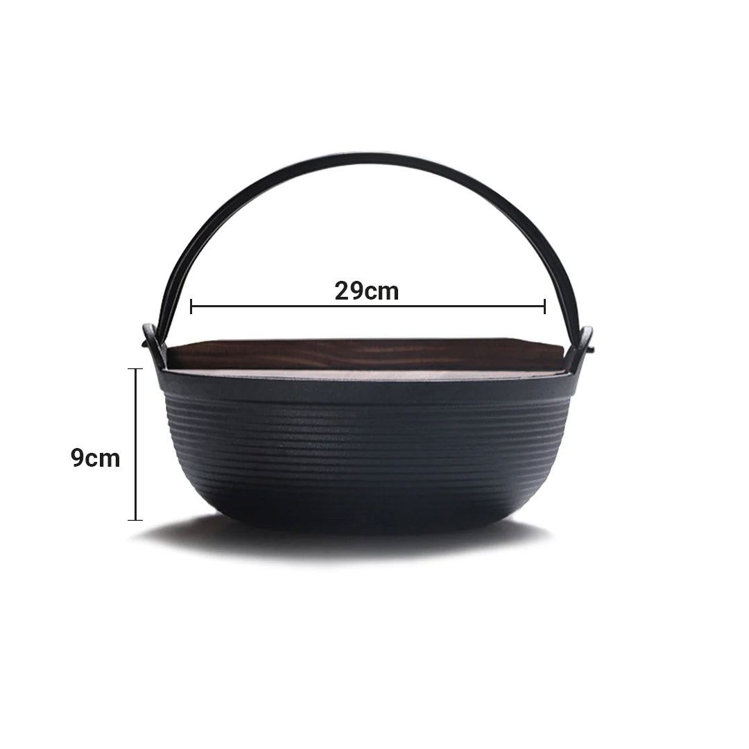 SOGA 29cm Cast Iron Japanese Style Sukiyaki Tetsu Nabe Shabu Hot Pot with Wooden Lid • LUZ-ZPaiA5-29