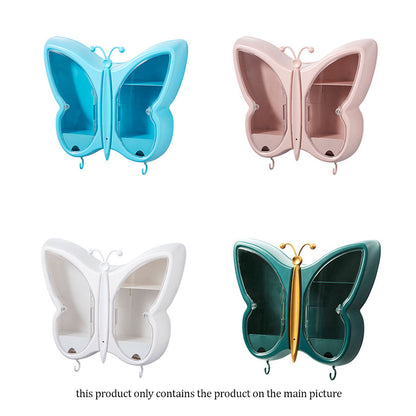 SOGA 2X Pink Butterfly Shape Wall-Mounted Makeup Organiser Dustproof Waterproof Bathroom Storage Box Home Decor • LUZ-BathG317X2