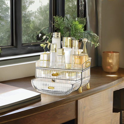 SOGA 2X 3 Tier Transparent Multifunctional Countertop Cosmetic Storage Makeup Skincare Holder Jewelry Cabinet Bathroom Desk Drawer Vanity Organiser • LUZ-BathC123X2