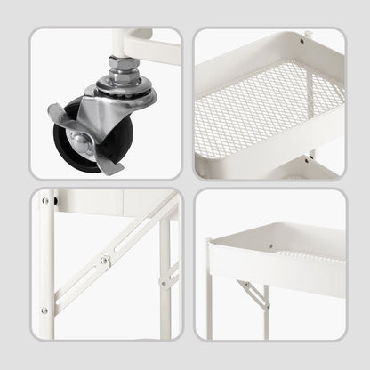 SOGA 3 Tier Steel White Foldable Kitchen Cart Multi-Functional Shelves Portable Storage Organizer with Wheels • LUZ-KitchenXY012