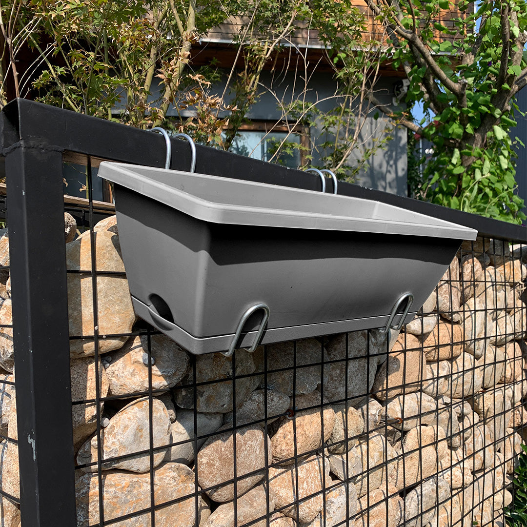 SOGA 49.5cm Gray Rectangular Planter Vegetable Herb Flower Outdoor Plastic Box with Holder Balcony Garden Decor Set of 5 • LUZ-PlantBox5H