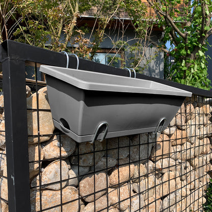 SOGA 49.5cm Gray Rectangular Planter Vegetable Herb Flower Outdoor Plastic Box with Holder Balcony Garden Decor Set of 5 • LUZ-PlantBox5H